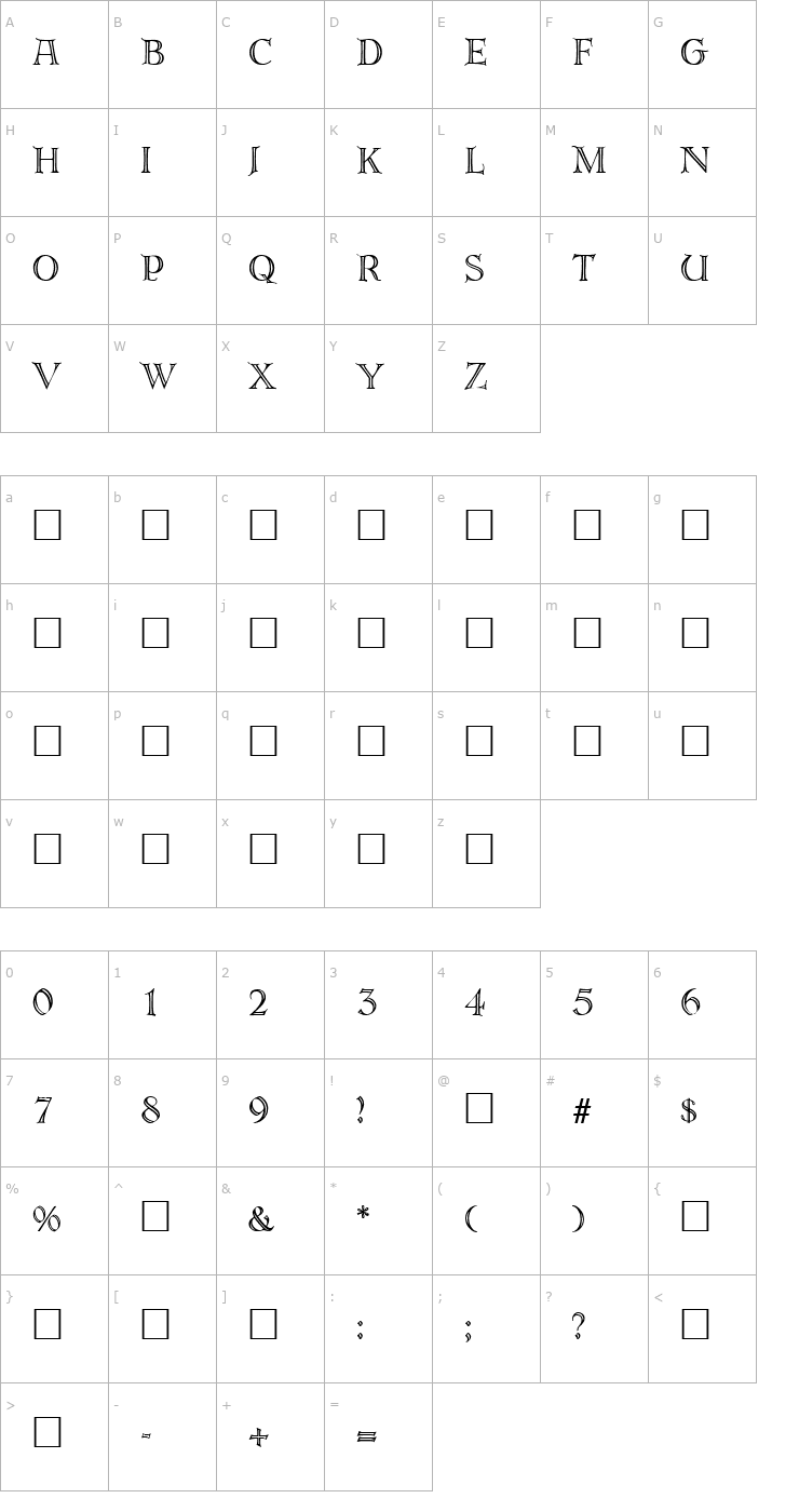Character Map ErbarDeco Regular Font