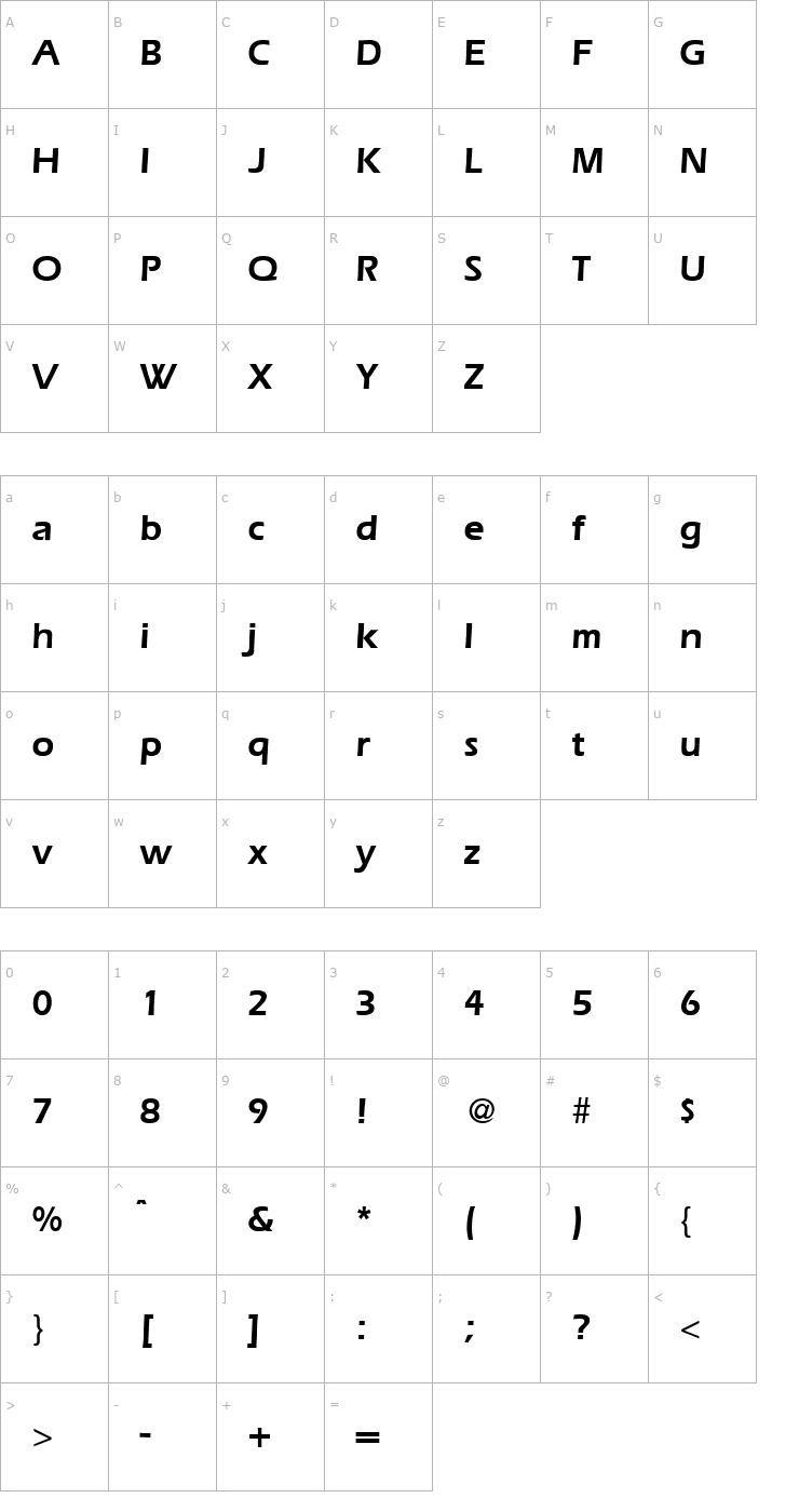 Character Map ErgoDemi-Regular Font