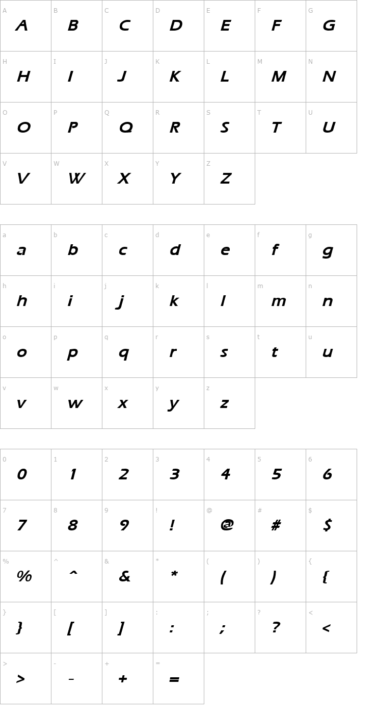 Character Map Ergoe-Mild Bold Italic Font