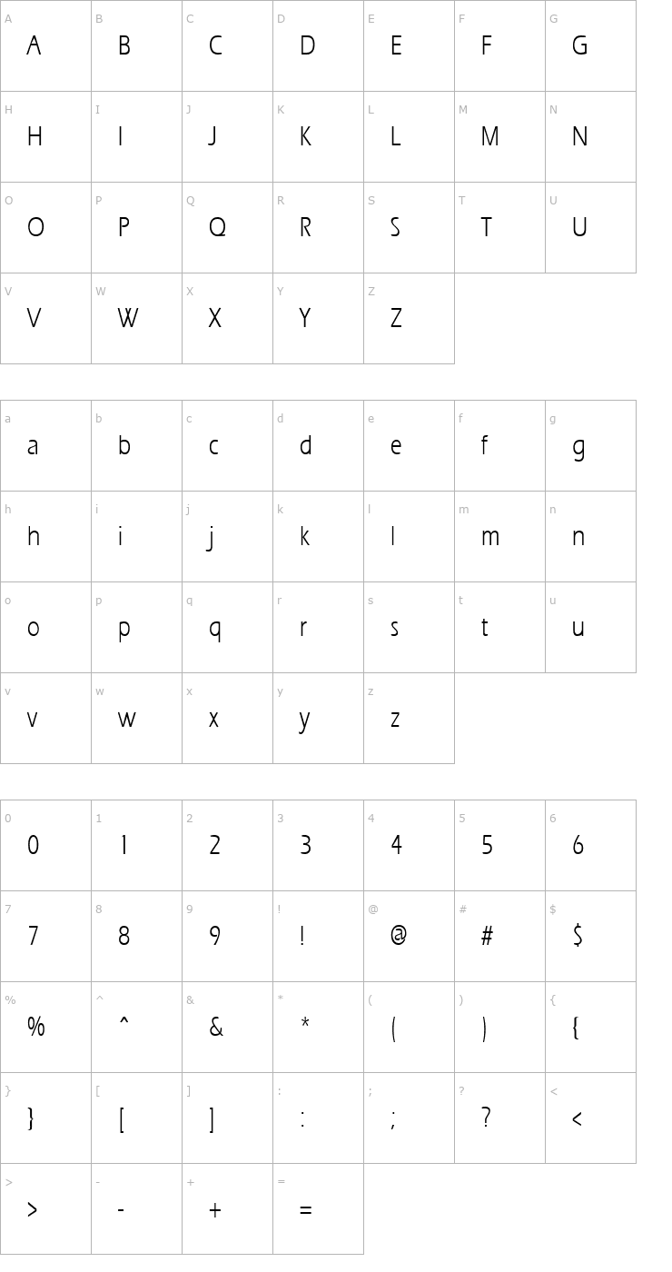 Character Map ErgoeCondensed Regular Font