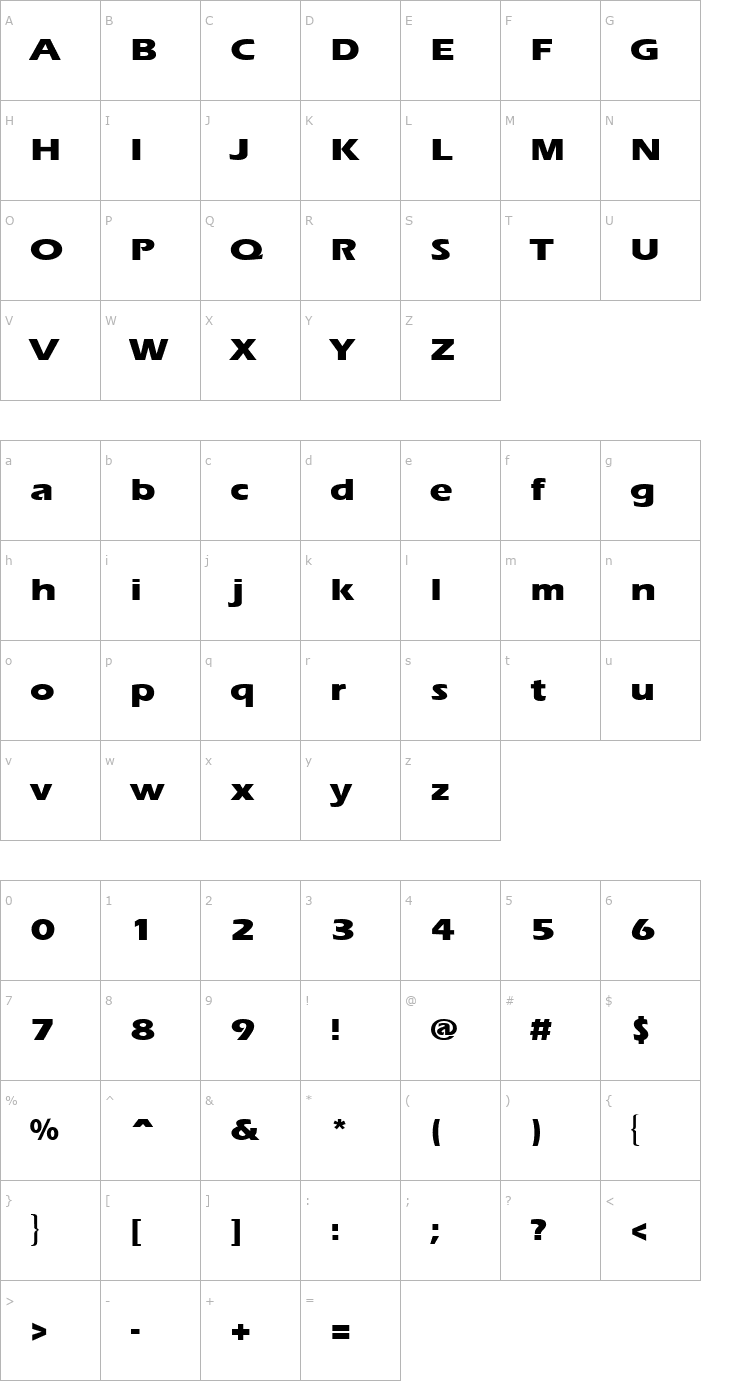 Character Map ErgoeExtraboldExpanded Regular Font