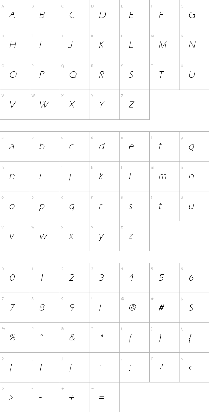 Character Map ErgoeLight Italic Font