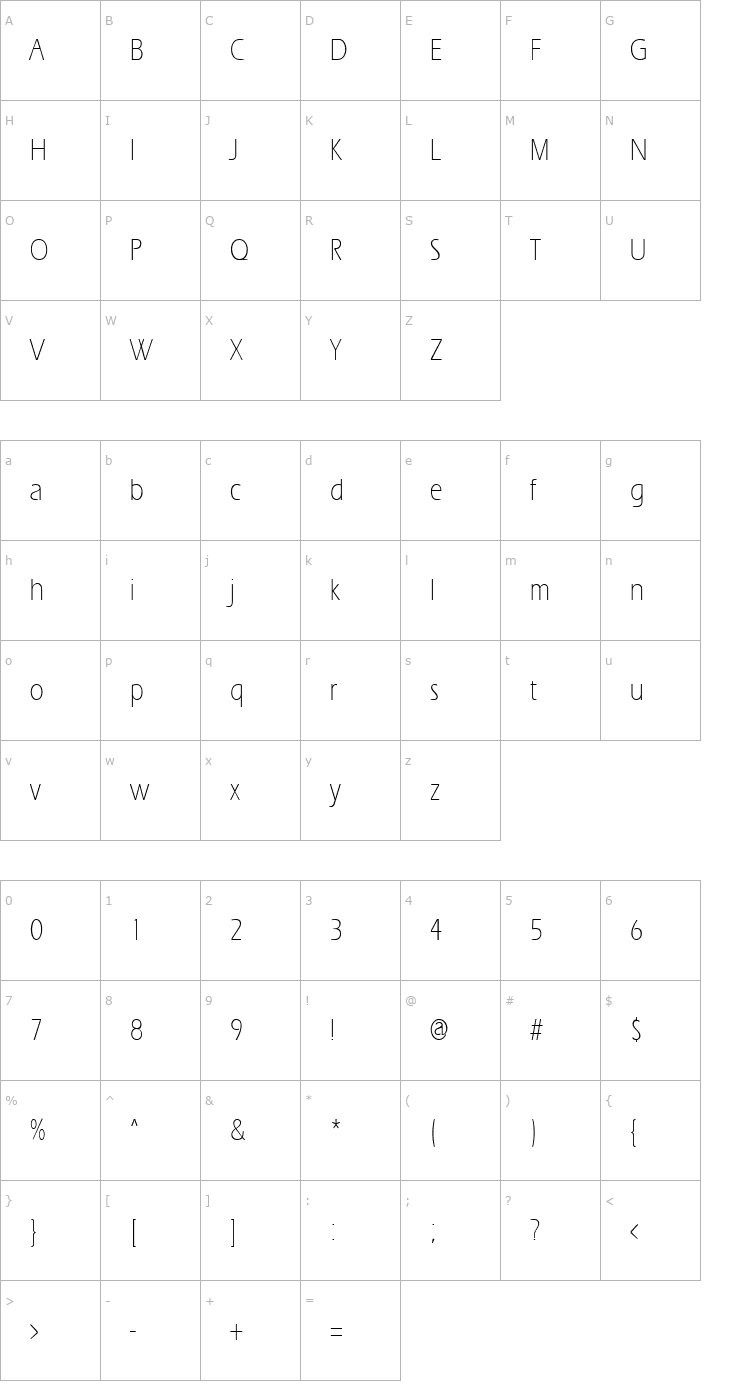 Character Map ErgoeLightCond Regular Font