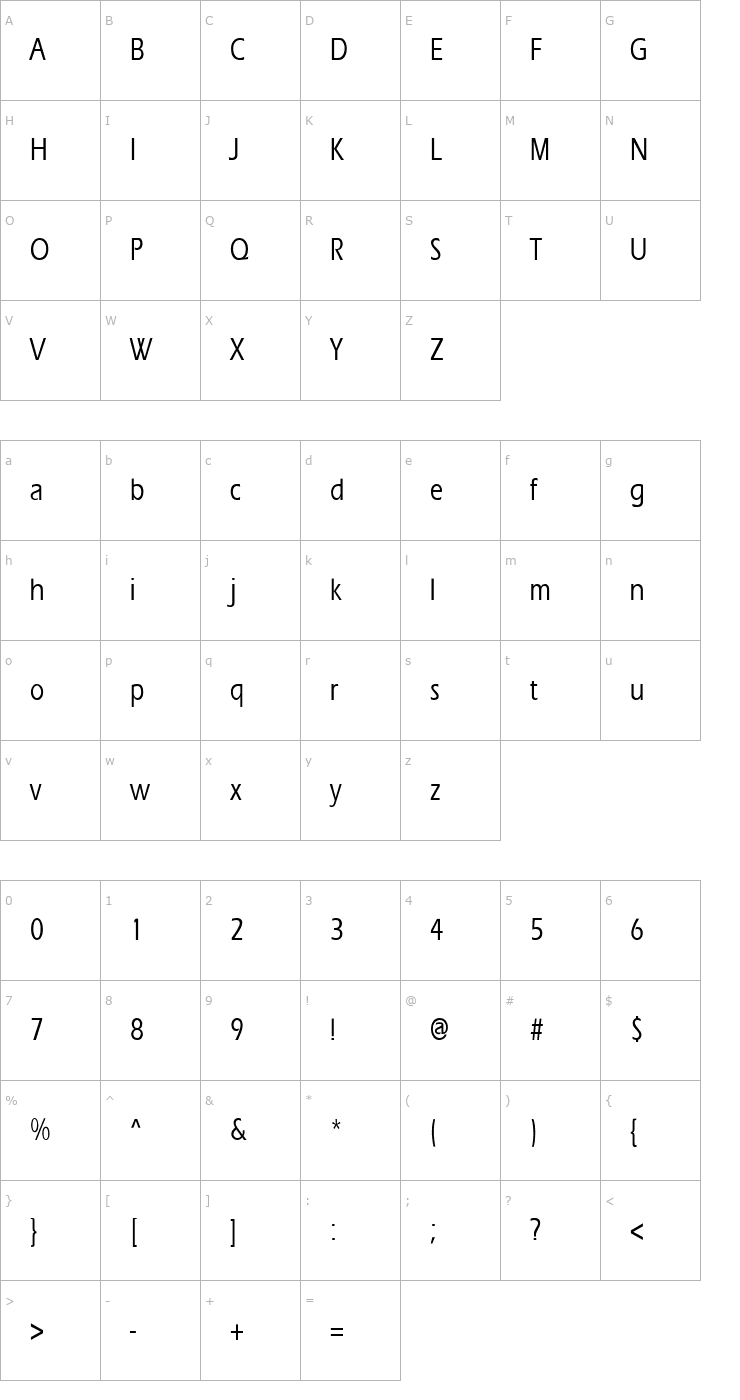 Character Map ErgoeMediumCondensed Font
