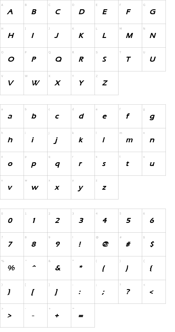 Character Map ErgoeMild Bold Italic Font