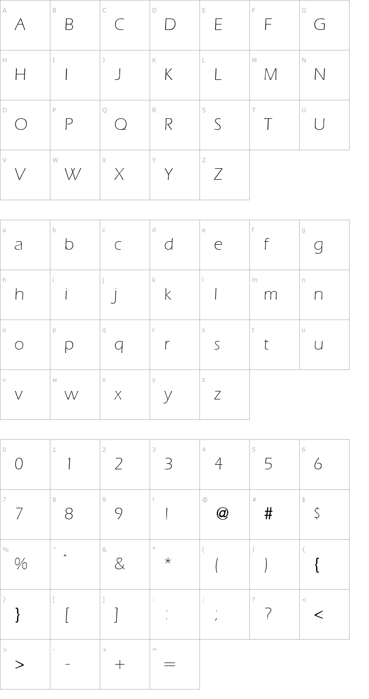Character Map ErgoLight-Regular Font