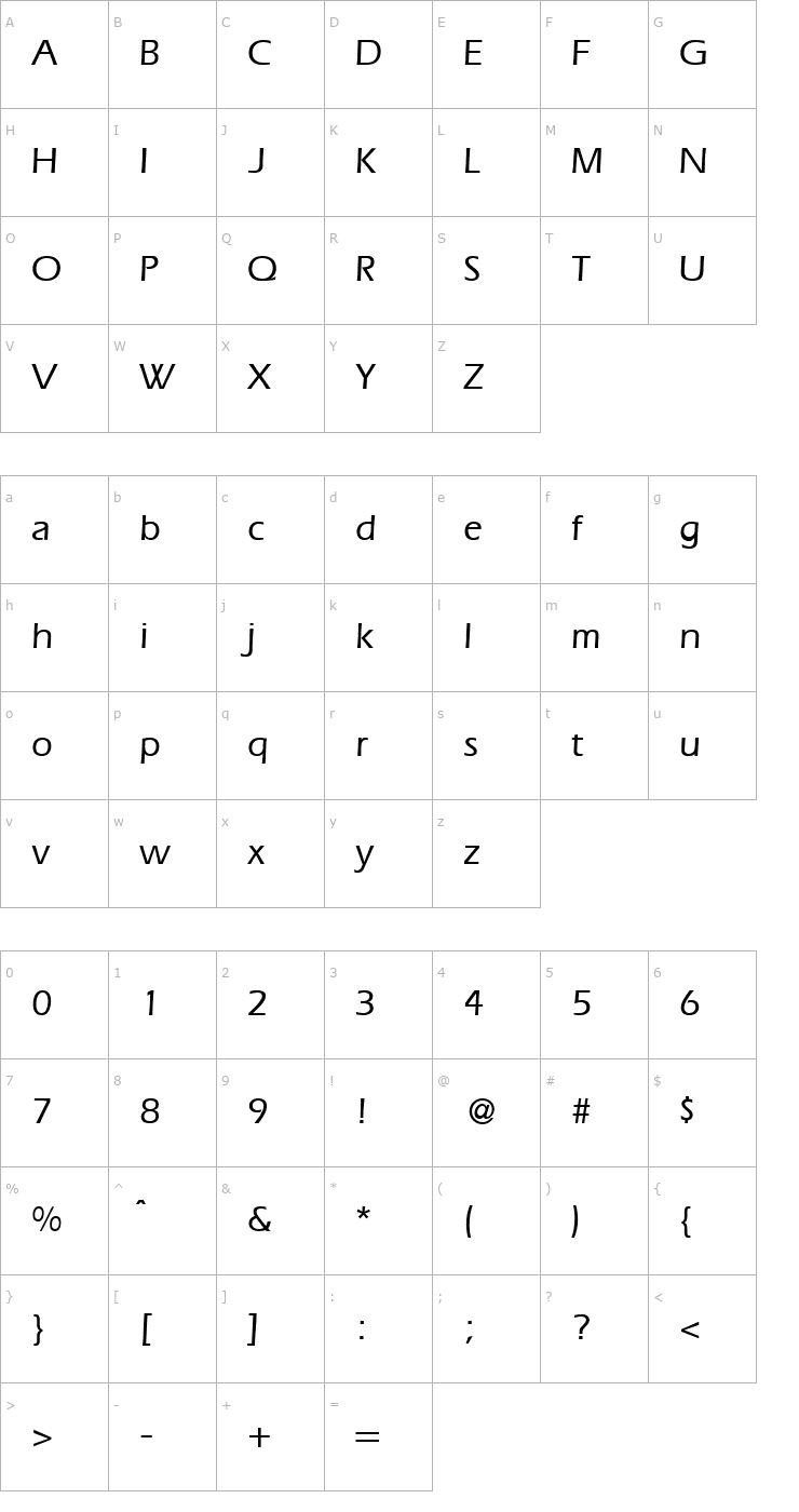 Character Map ErgoMedium-Regular Font