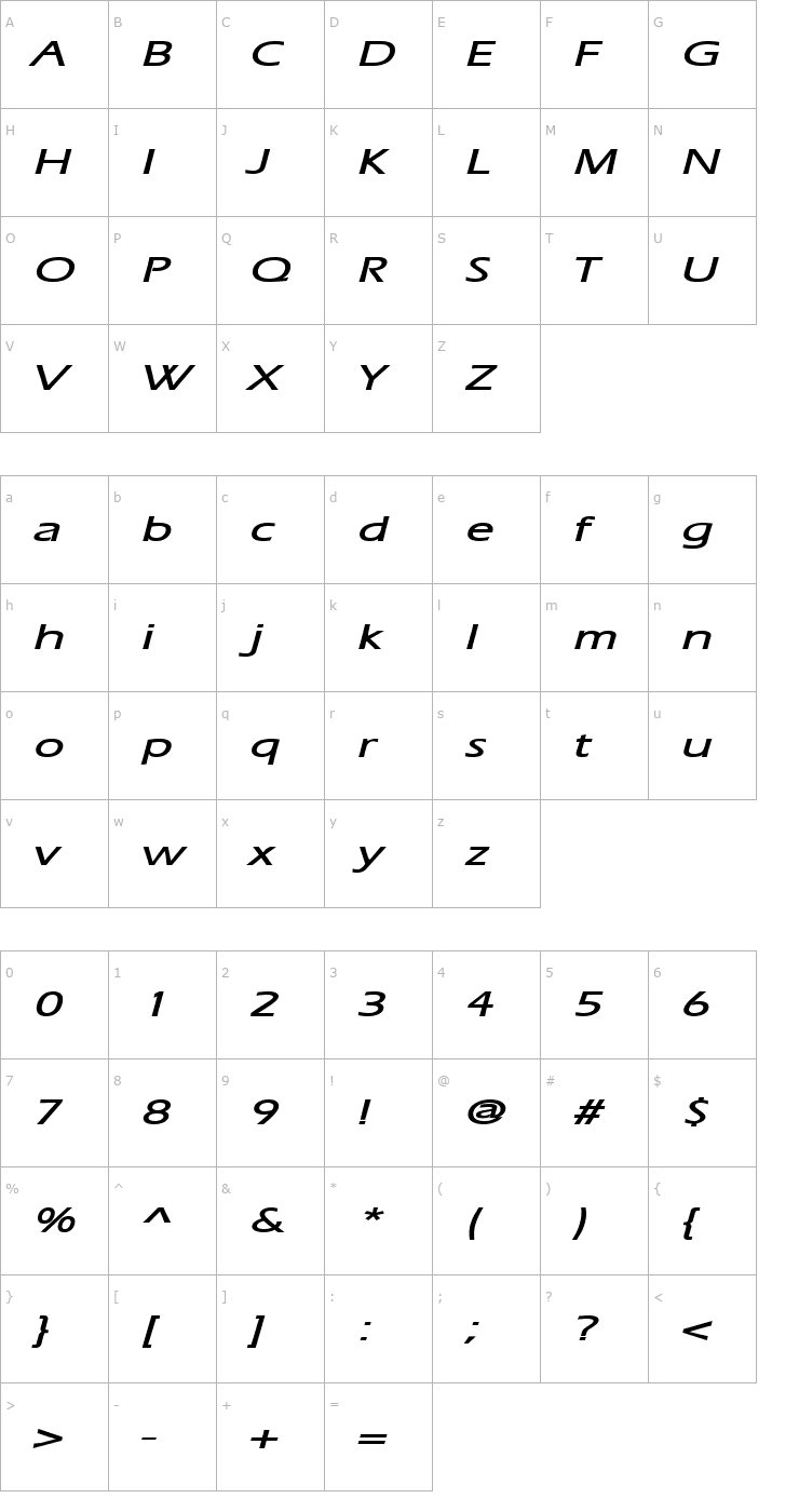 Character Map Eric Extended BoldItalic Font
