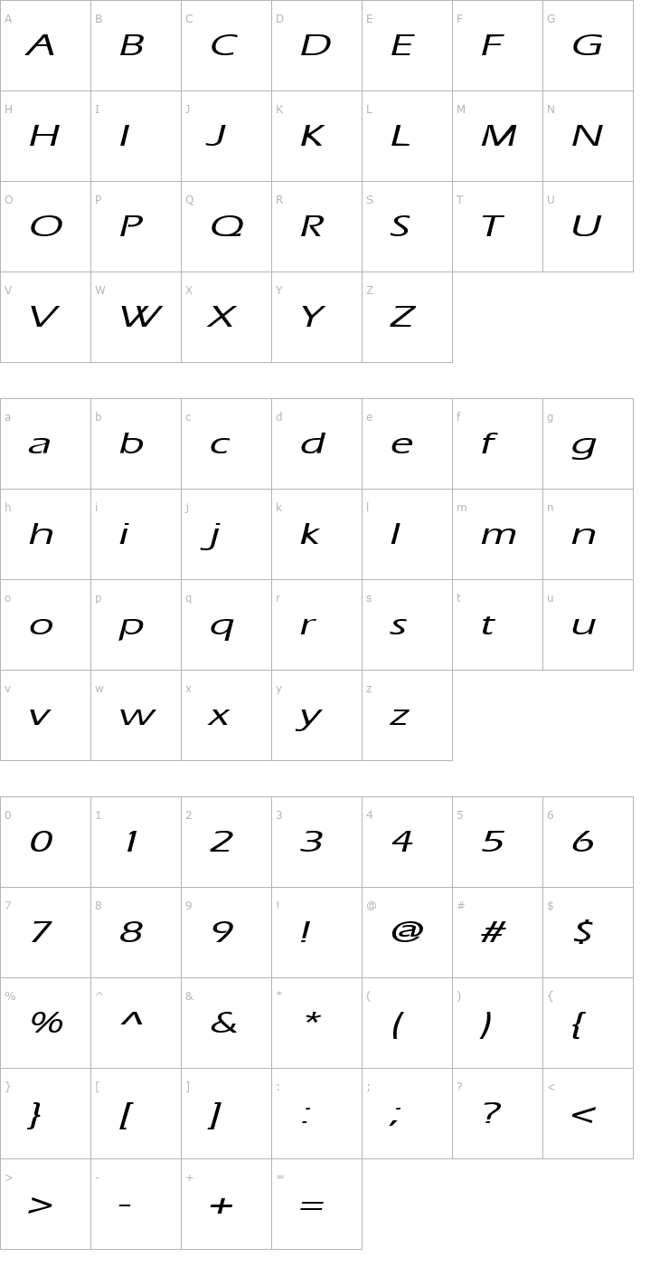 Character Map Eric Extended Italic Font