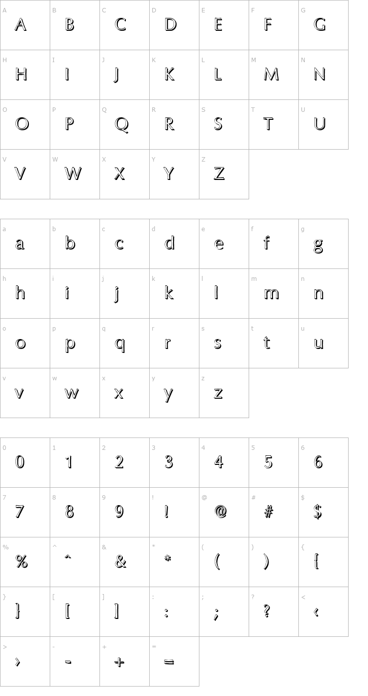 Character Map EricBeckerShadow-Light Font