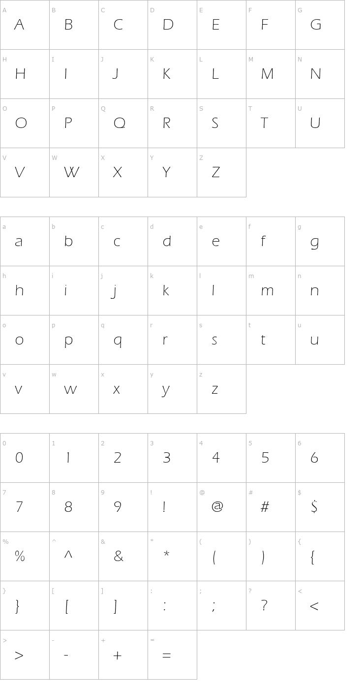 Character Map ErieLight Font