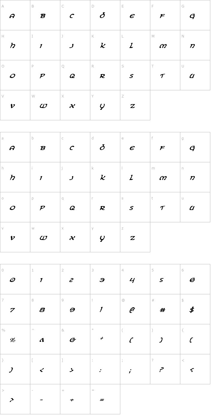 Character Map Erin Go Bragh Italic Font