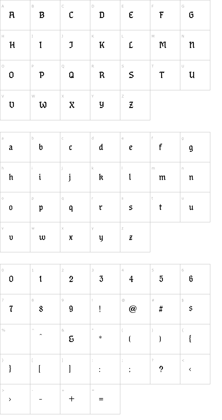 Character Map ErosText-Regular Font