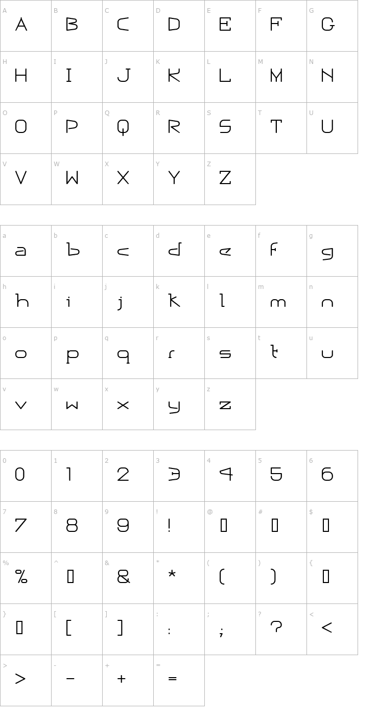 Character Map Escape Pod Normal Font