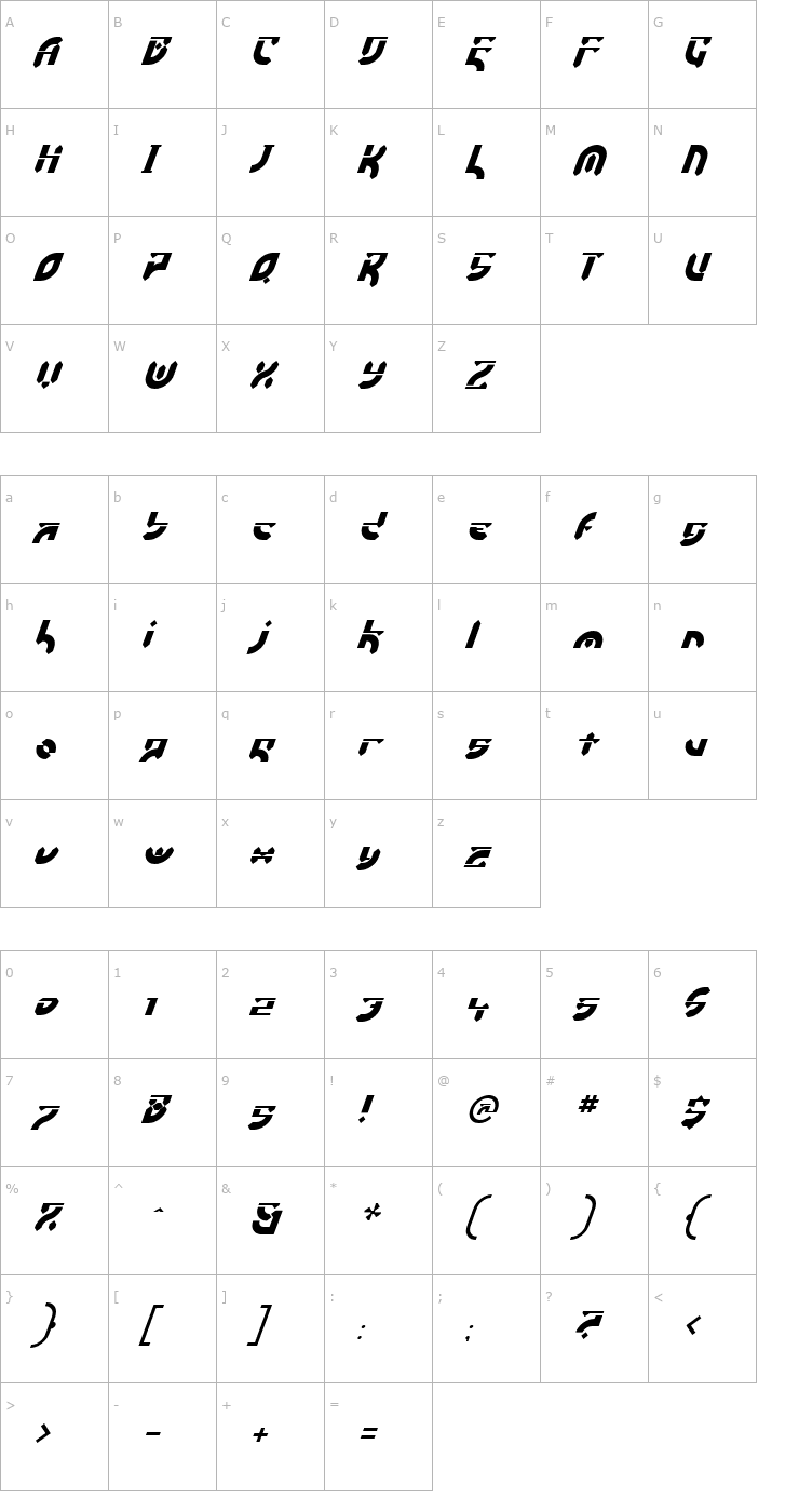 Character Map Esdeki Italic Font
