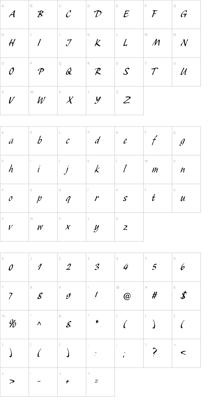 Character Map Espresio Becker Font