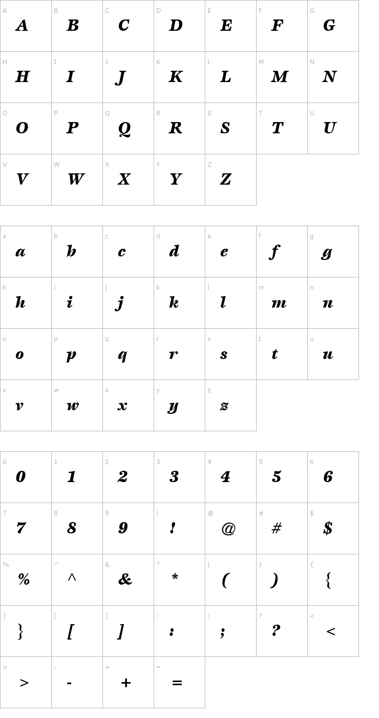 Character Map Esprit BlackItalic Font