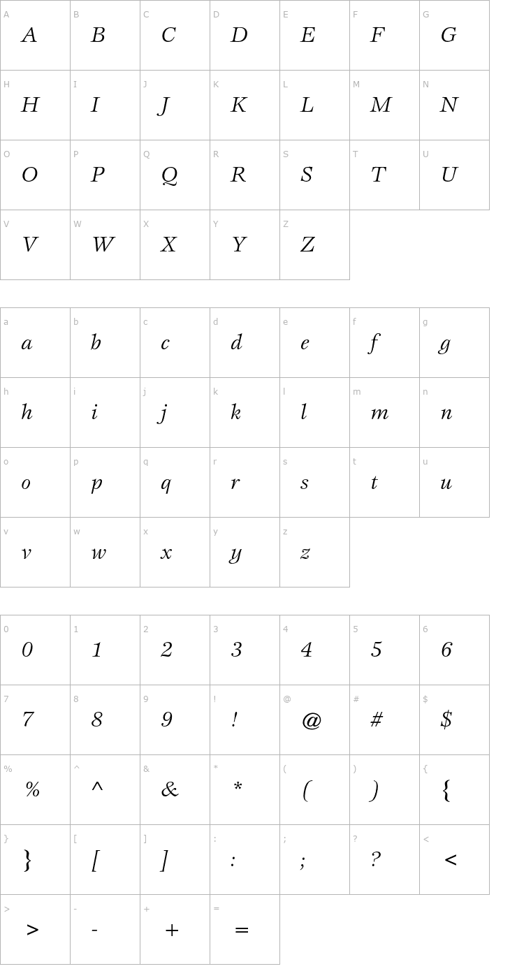 Character Map EspritStd-BookItalic Font