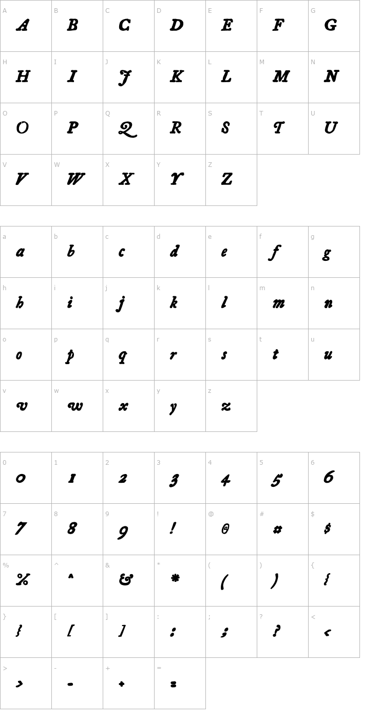 Character Map Essays 1743 Bold Italic Font