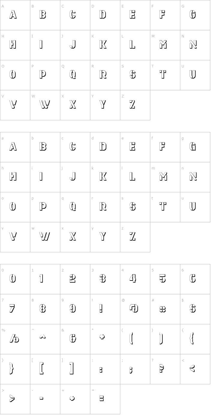 Character Map Estenceler Shadow Font