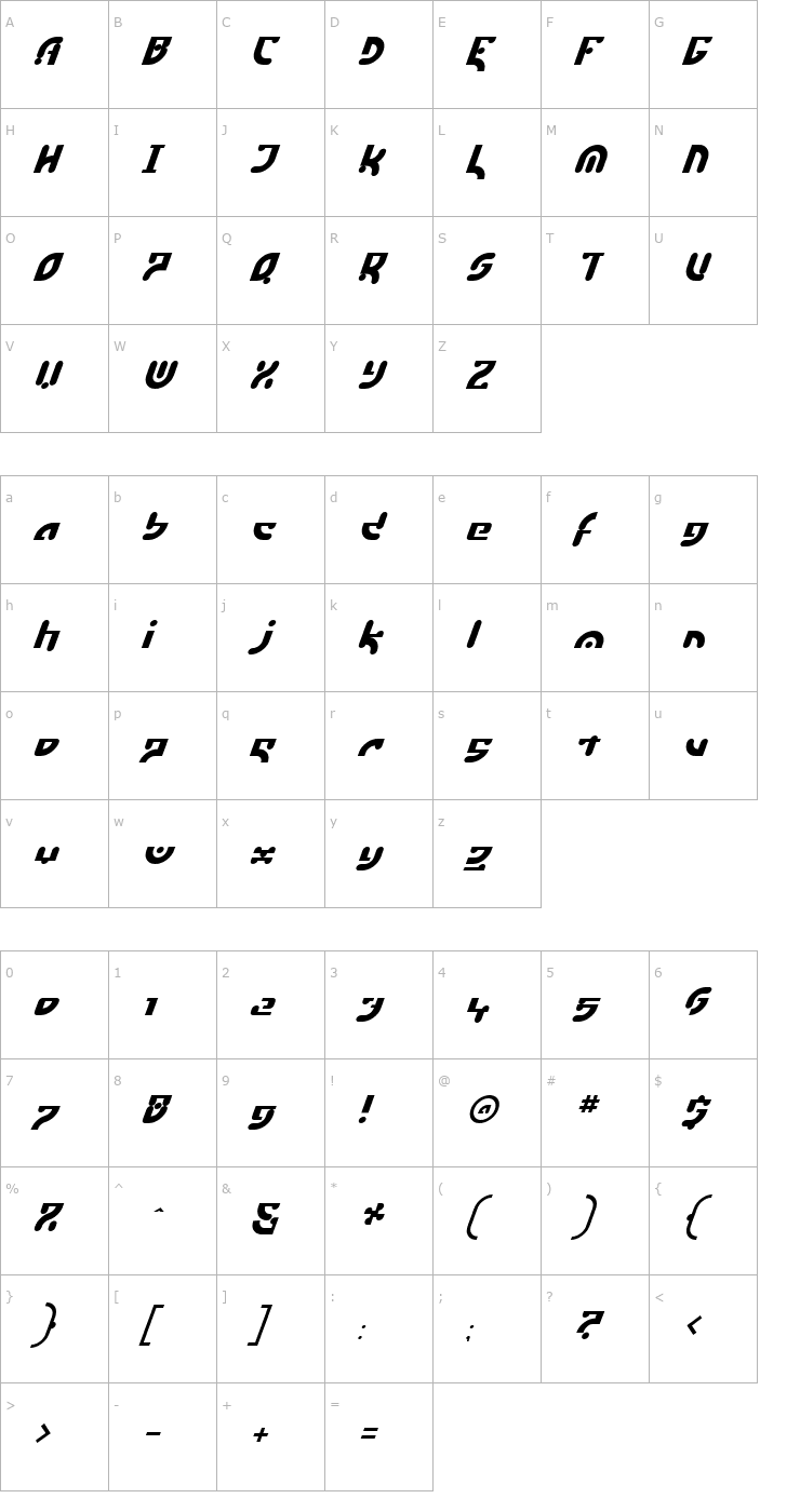 Character Map EstukiItalic Font