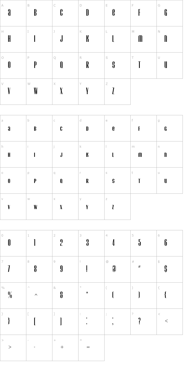 Character Map EunoiaCondensedUnicase Font