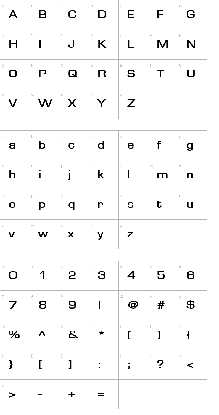 Character Map Eurasia Extended Bold Font