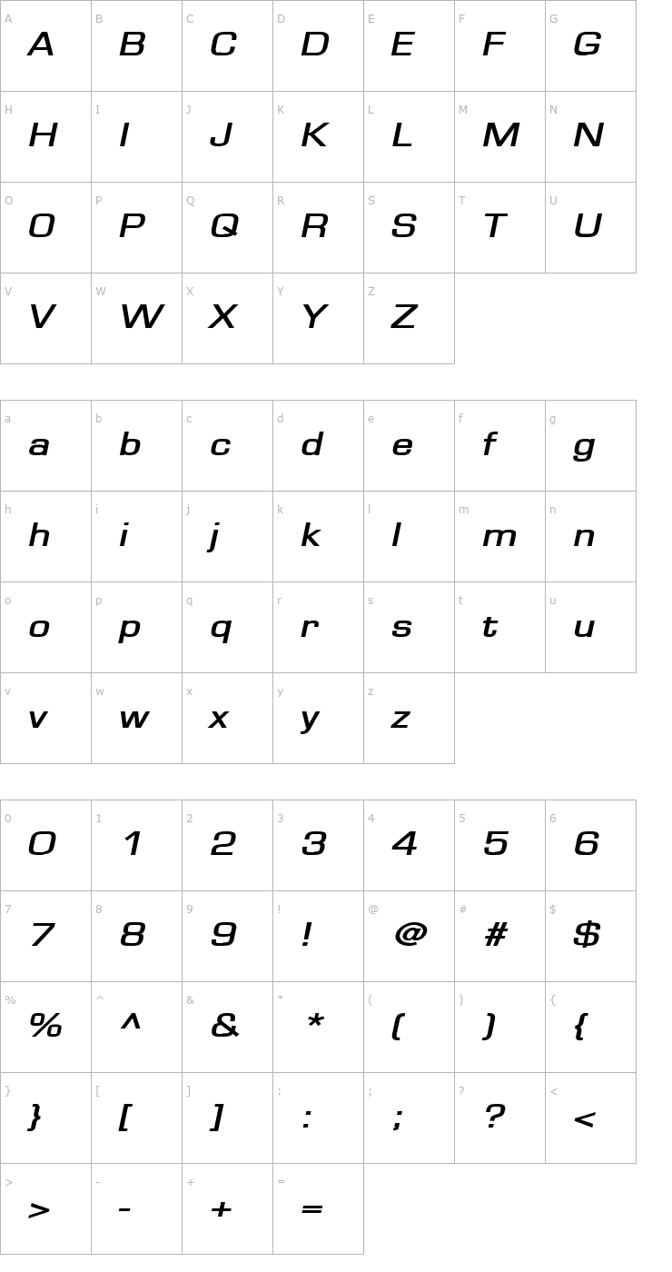 Character Map Eurasia Extended BoldItalic Font