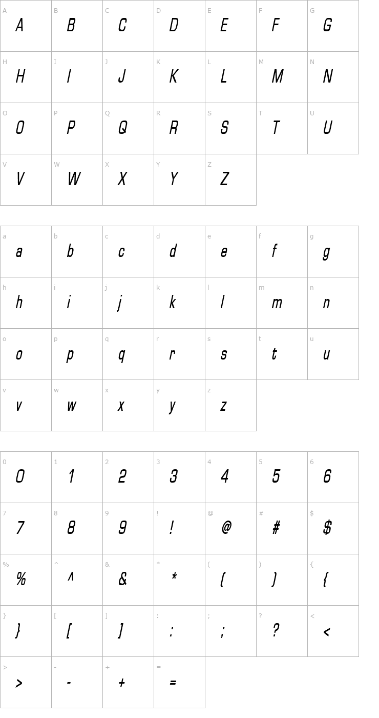 Character Map Eurasia Thin BoldItalic Font