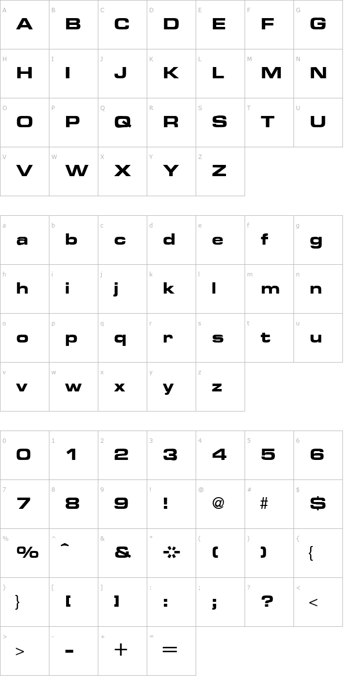 Character Map EurasiaExtended-Bold Font