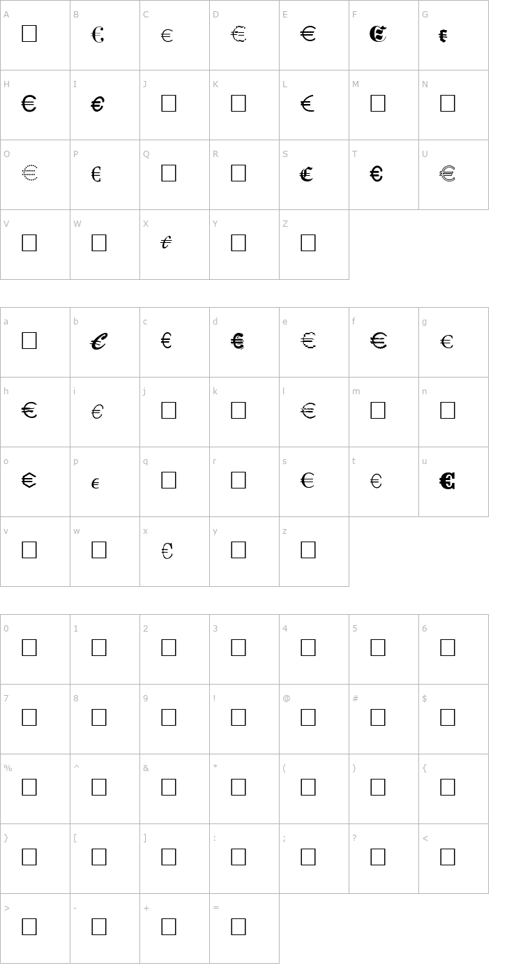 Character Map Euro Collection Font