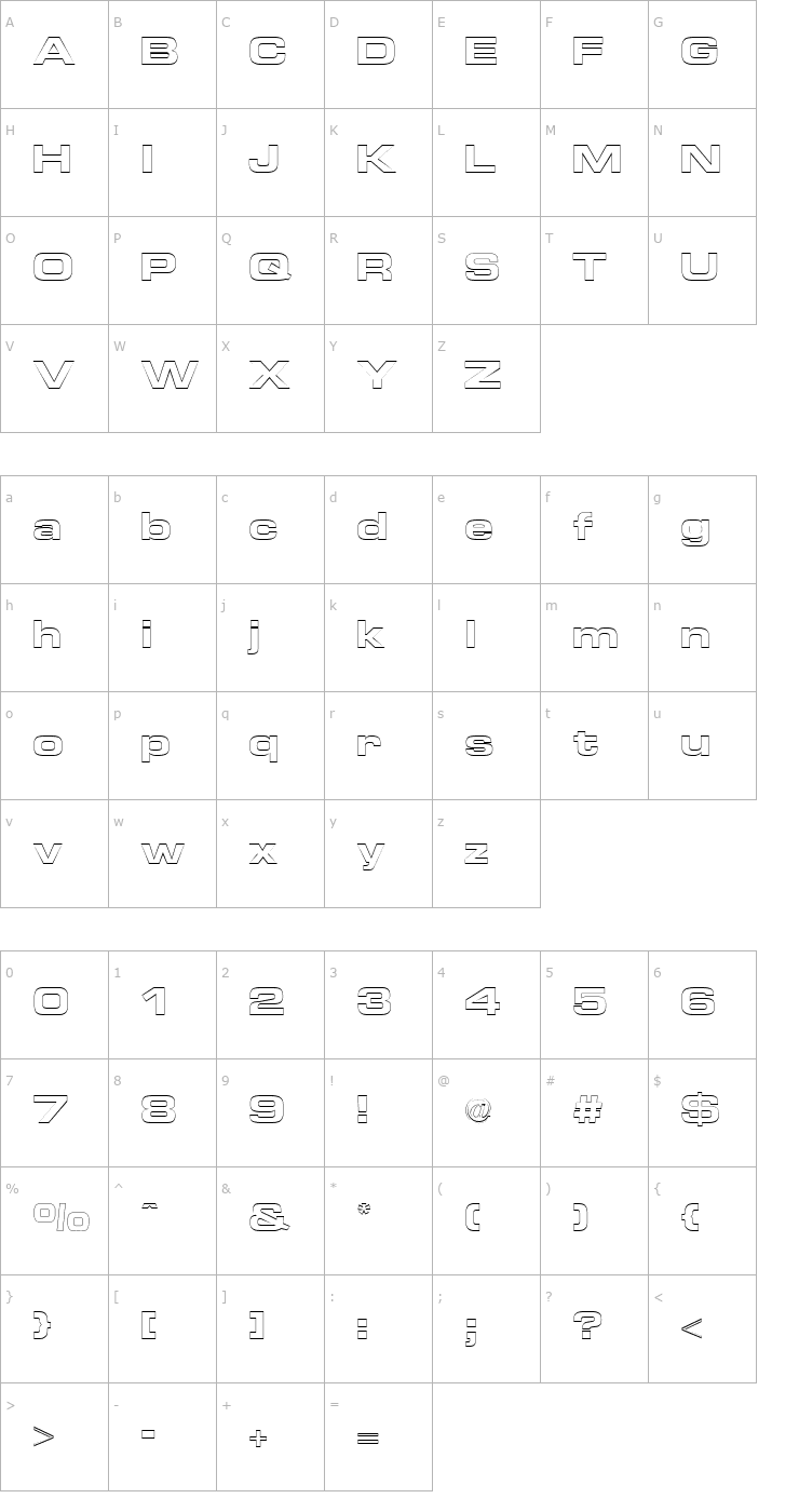 Character Map Euro Technic Extended Outline Bold Font