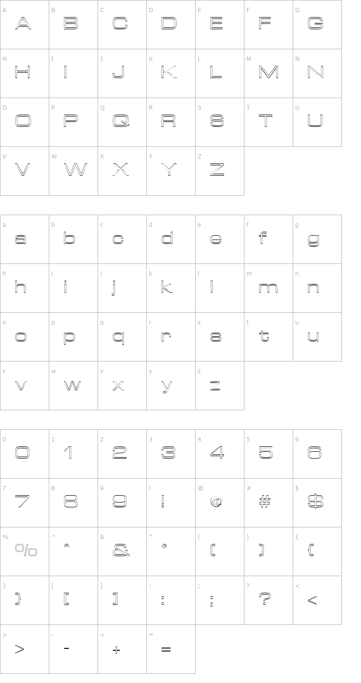 Character Map Euro Technic Extended Outline Regular Font