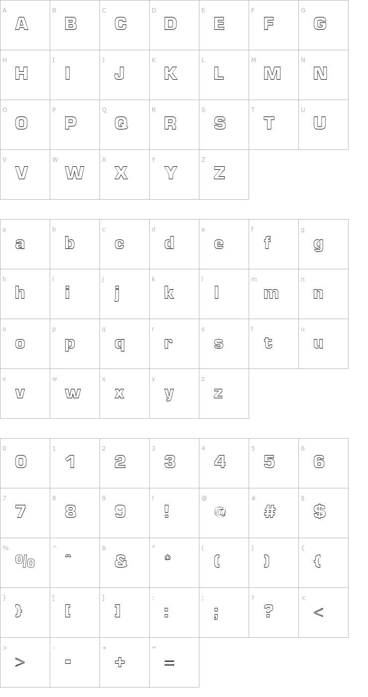 Character Map Euro Technic Outline Bold Font