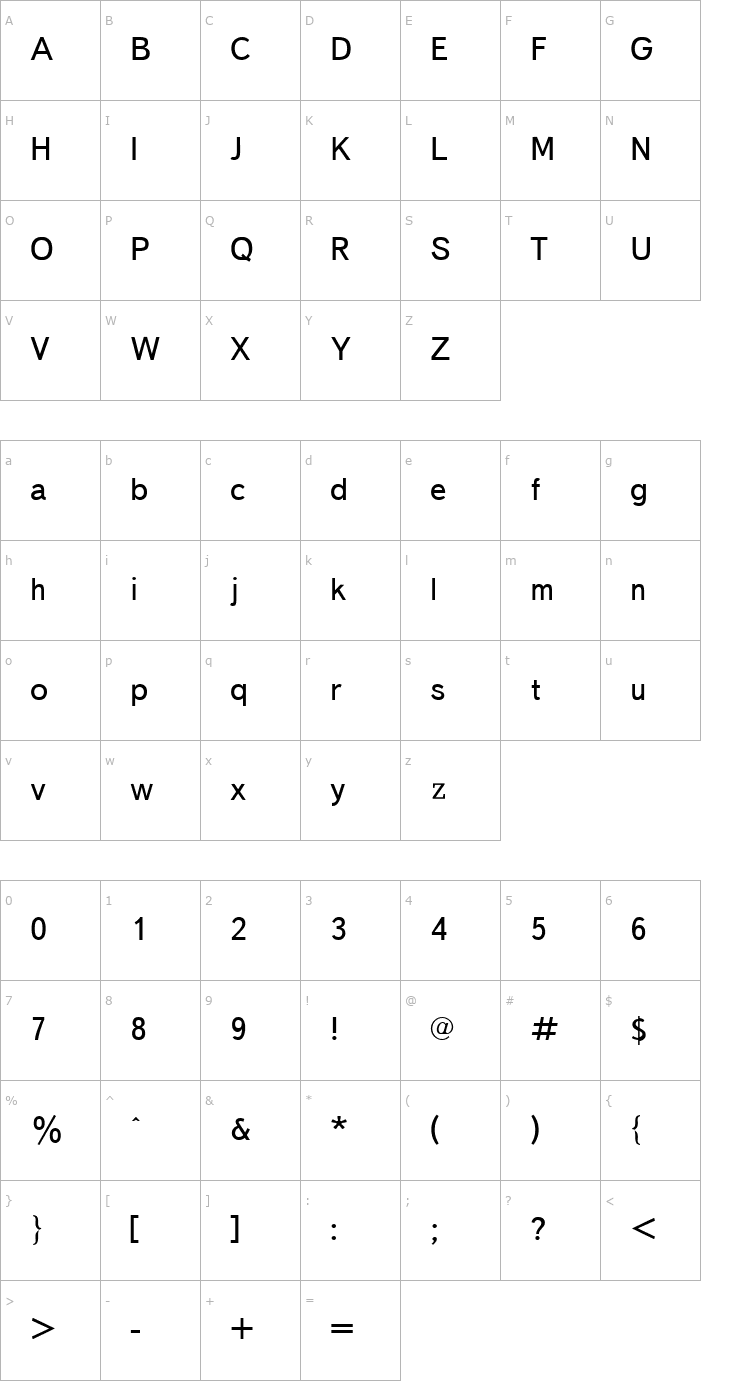 Character Map EuroInter Font