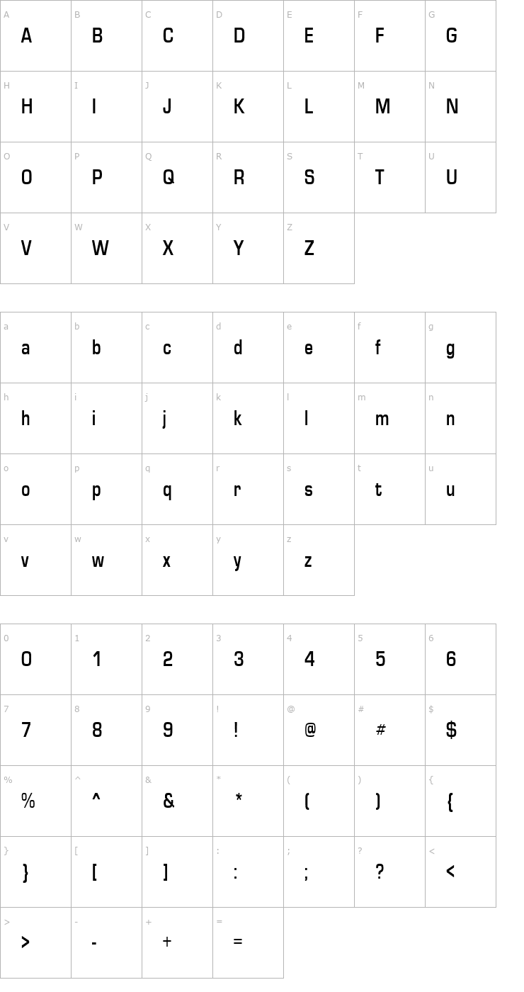Character Map EuroseCond Regular Font