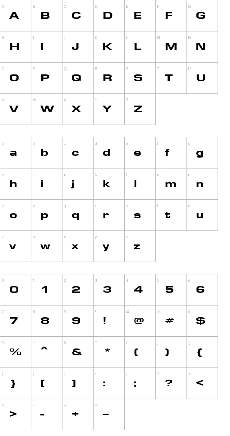 Character Map EuroseWideHeavy Regular Font