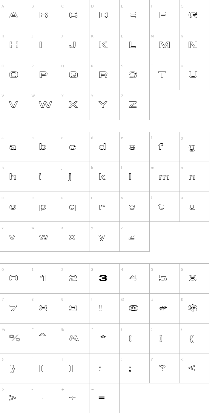 Character Map EuroseWideHollow Regular Font