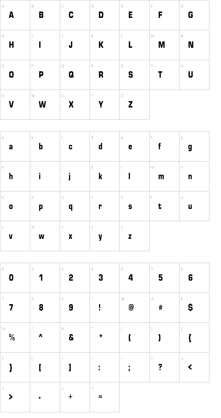 Character Map Eurostile-Black Cn Font