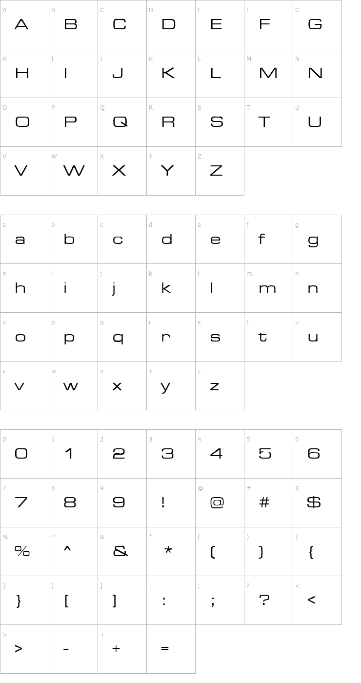 Character Map Eurostile Extended Font