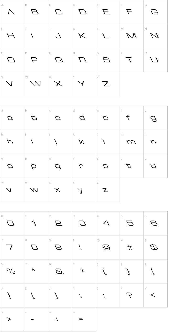 Character Map Eurostile Extended Roman Lefty Font