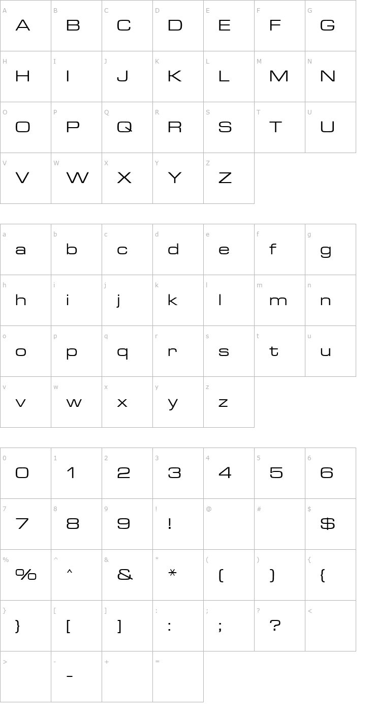 Character Map Eurostile MN Extended Font