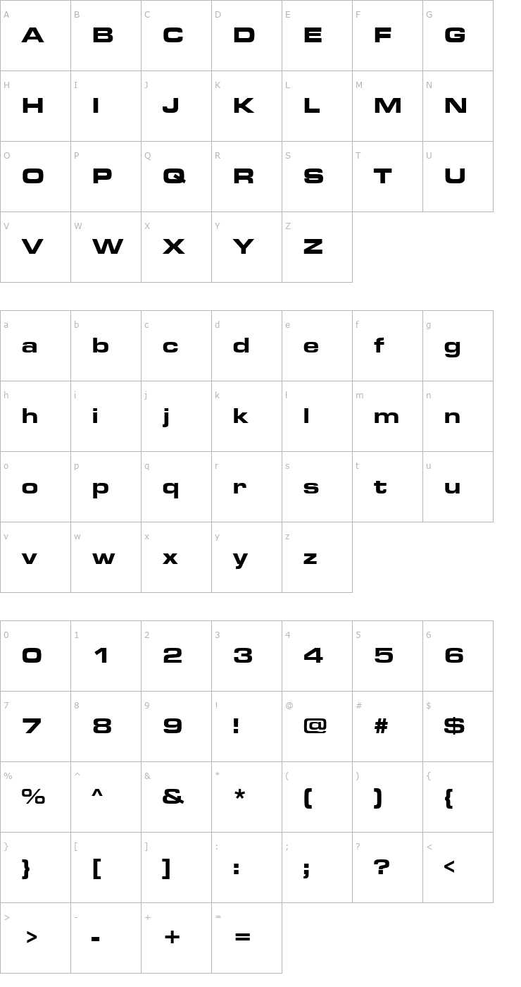 Character Map Eurostile_Becker_Black_Extd Font