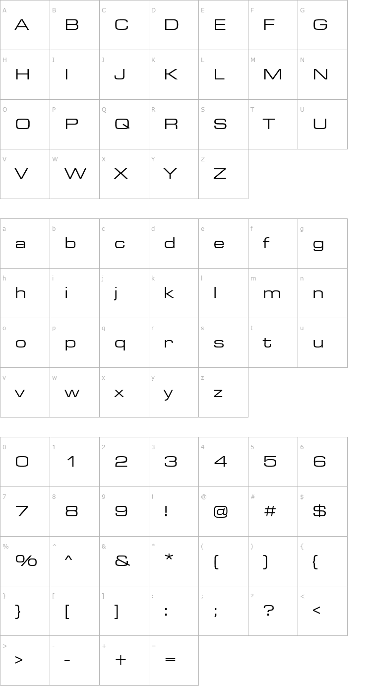 Character Map Eurostile_Becker_Reg_Extd Font