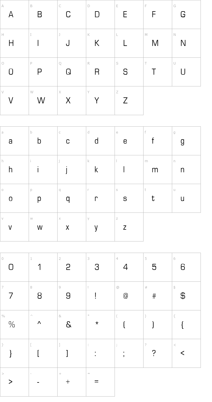 Character Map EurostileCnd-Normal Font