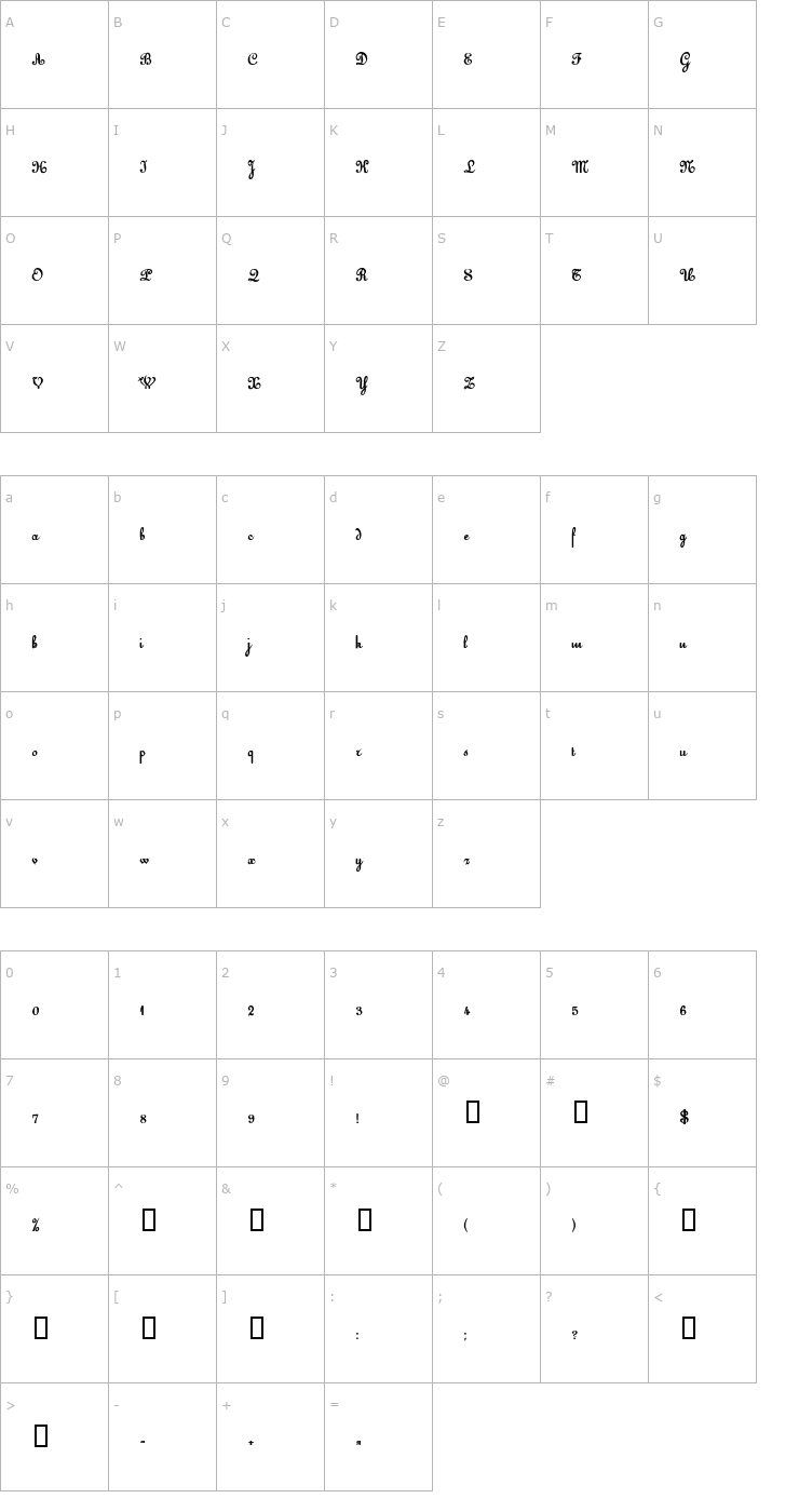 Character Map EustonScriptSSK Bold Font