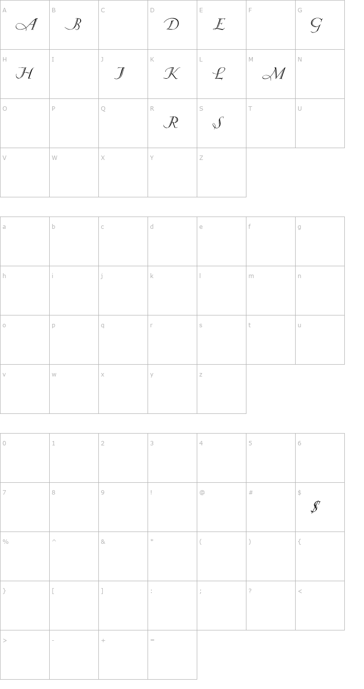 Character Map EvaAntiquaLtItSGA Font