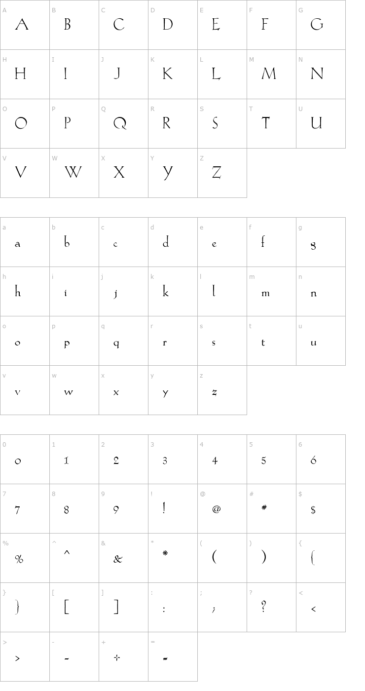 Character Map EvaAntiquaLtSG Font