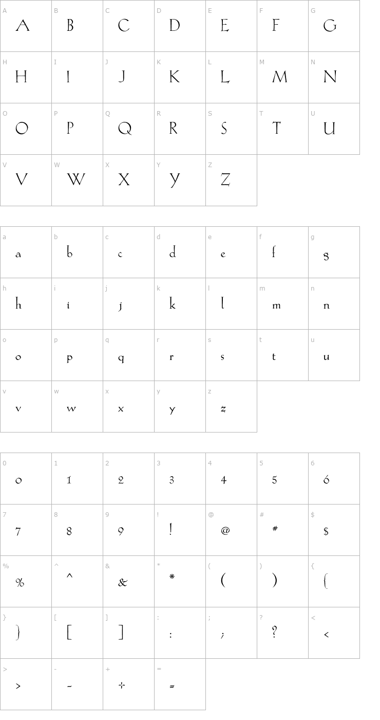 Character Map EvaAntiquaLtSG OTF Font