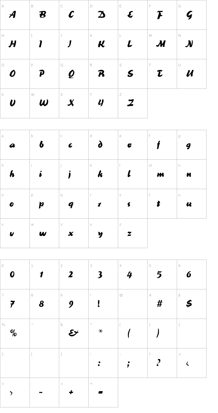 Character Map EvaBecker Bold Font